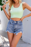 Plain Rib Knit Halter Crop Tank Top
