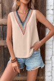 Plain V Neck Colorful Lace edge Tank Top