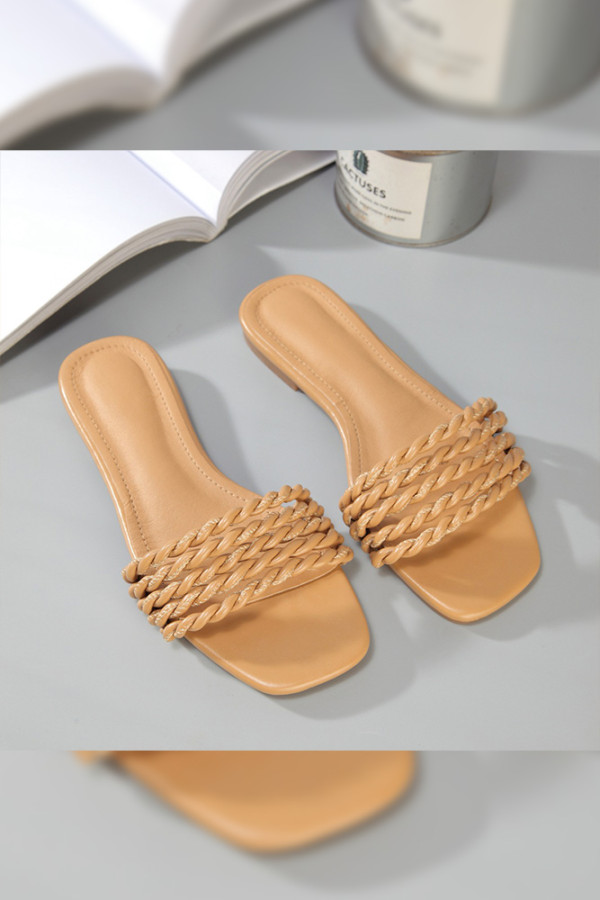 Cable Twist Brown Flat Sandals