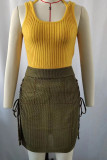Plain Hollow Out Knit Side Ruched Beach Skirt