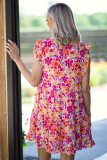 Red Ruffle Trim Tiered Sleeveless Floral Mini Dress