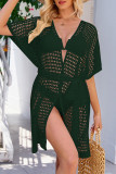 Plain Hollow Out Knit Open Kimono With Sash