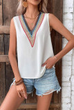 Plain V Neck Colorful Lace edge Tank Top