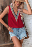 Plain V Neck Colorful Lace edge Tank Top