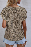 V Neck Leopard Print Tulip Sleeves Top
