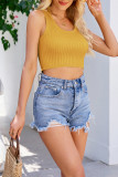 Plain Rib Knit Halter Crop Tank Top