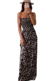 Leopard Smocked Bodice Strapless Maxi Dress