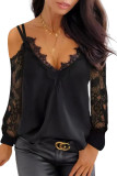 Black Lace Splicing Cold Shoulder Blouse