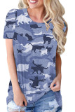 Camouflage Print Crew Neck Short SLeeves Top