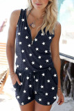 Sleeveless Zipper Print One Piece Romper