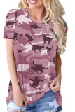 Camouflage Print Crew Neck Short SLeeves Top