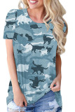 Camouflage Print Crew Neck Short SLeeves Top