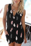 Sleeveless Zipper Print One Piece Romper