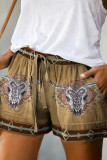 Western Aztec Print Drawstring Shorts with Pockets