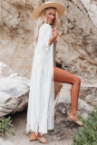 White Crochet Tassel Thigh High Split Beach Cover Up