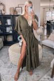 Green Crochet Tassel Thigh High Split Beach Cover Up