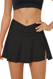 Black Criss Cross Waist Flared Swim Skirt