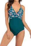Floral Print Splicing One Piece Swimsuit