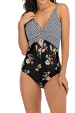 Floral Print Splicing One Piece Swimsuit