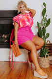 Rose Ruffle Tiered Sleeve Frill Neck Floral Plus Size Blouse
