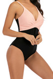 Floral Print Splicing One Piece Swimsuit