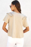 Khaki Ruffle Trim Short Sleeve T Shirt