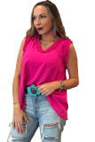 Rose Frilled Trim V Neck Tank Top