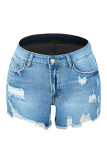 Ripped Distressed High Waist Elastic Denim Shorts