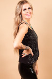 Black Adjustable Straps Rhinestone Tank Top
