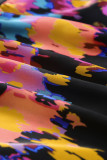 Black Abstract Floral Pattern Flutter Sleeve Tiered Maxi Dress