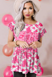 Pink Leopard Cow Spots Tiered Ruffle Blouse
