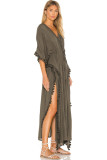 Green Crochet Tassel Thigh High Split Beach Cover Up