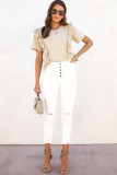 Khaki Ruffle Trim Short Sleeve T Shirt