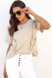 Khaki Ruffle Trim Short Sleeve T Shirt