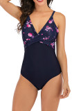 Floral Print Splicing One Piece Swimsuit