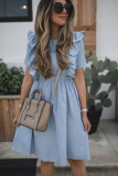 Sky Blue Ruffle Chambray Midi Dress