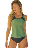 Green Palm Leaves Print Sleeveless Tankini Swimsuit