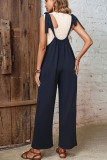 Navy Wide Leg Tie Strap Overall Pants