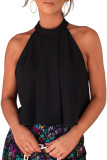 Black Halter Neck Pleated Tank Top