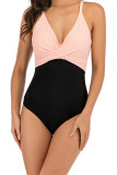 Floral Print Splicing One Piece Swimsuit