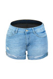 Fold Hem Ripped Denim Shorts