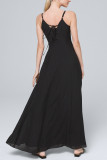Black Spaghetti Straps Ribbed Lace up Back Maxi Dress