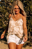 Apricot Floral Print Adjustable Spaghetti Strap V Neck Tank Top