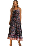Multicolor Lace-up Front High Waist Floral Maxi Dress