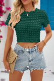 Plain Textured Bubble Puff Crop Top