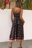 Multicolor Lace-up Front High Waist Floral Maxi Dress
