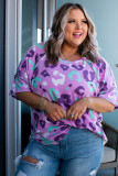 Purple Leopard Kiss Print Plus Size Short Sleeve Tee