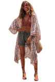 Red Boho Print Billowy Longline Kimono