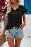 Plain Swiss Dot Double Ruffle Sleeves Top