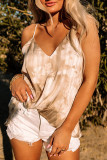 Apricot Floral Print Adjustable Spaghetti Strap V Neck Tank Top